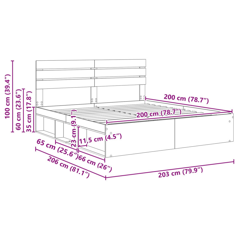 Ramka łóżka Dąb wędzony 200 x 200 cm Lite drewno sosnowe