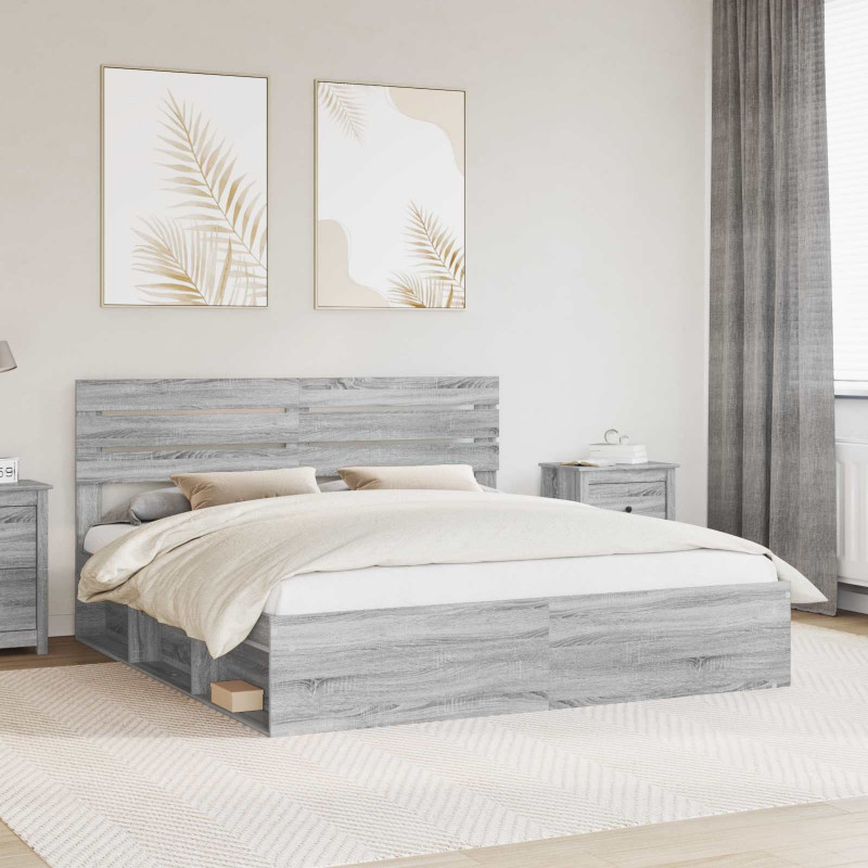 Ramka łóżka Szary Sonoma 200 x 200 cm Lite drewno sosnowe