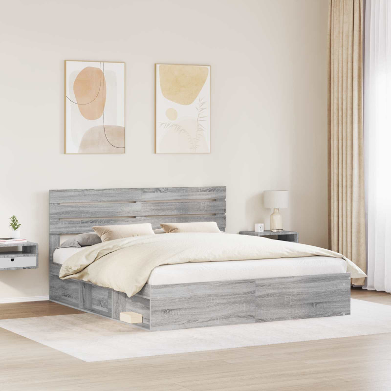 Ramka łóżka Szary Sonoma 200 x 200 cm Lite drewno sosnowe