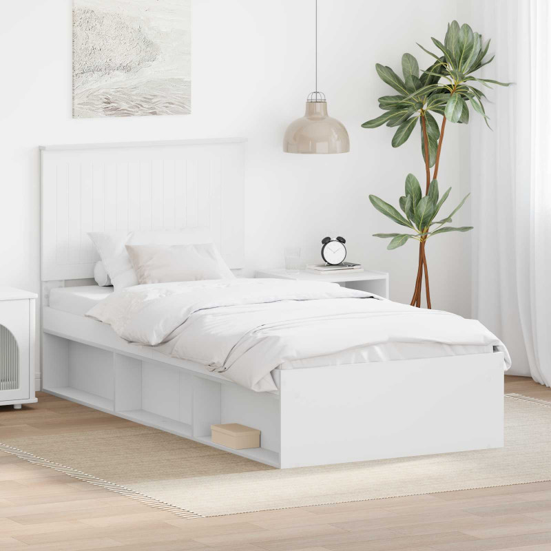 Ramka łóżka Z zagłówkiem Biały 90 x 190 cm Lite drewno sosnowe