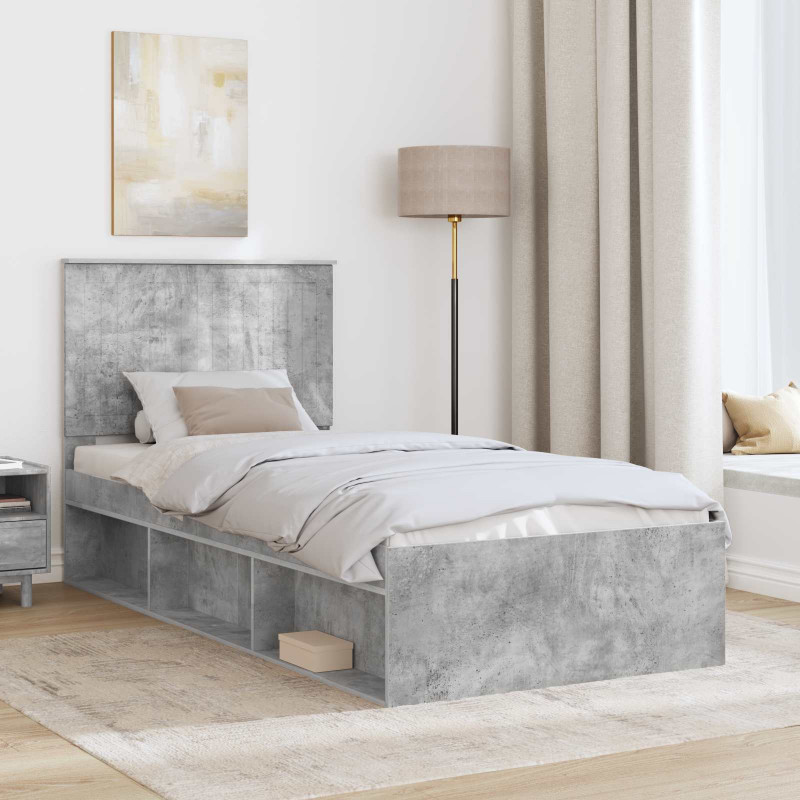 Ramka łóżka Szary beton 90 x 190 cm Lite drewno sosnowe