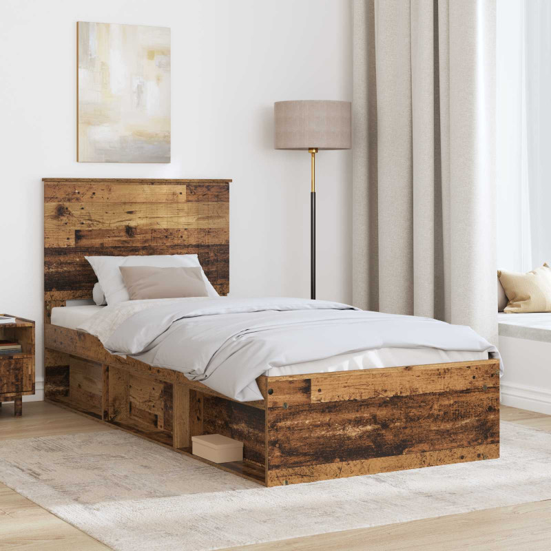 Ramka łóżka Stare drewno 90 x 190 cm Lite drewno sosnowe