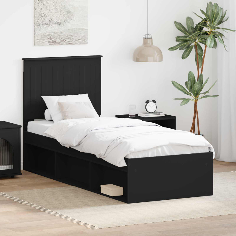 Ramka łóżka Z zagłówkiem Czarny 75 x 190 cm Lite drewno sosnowe