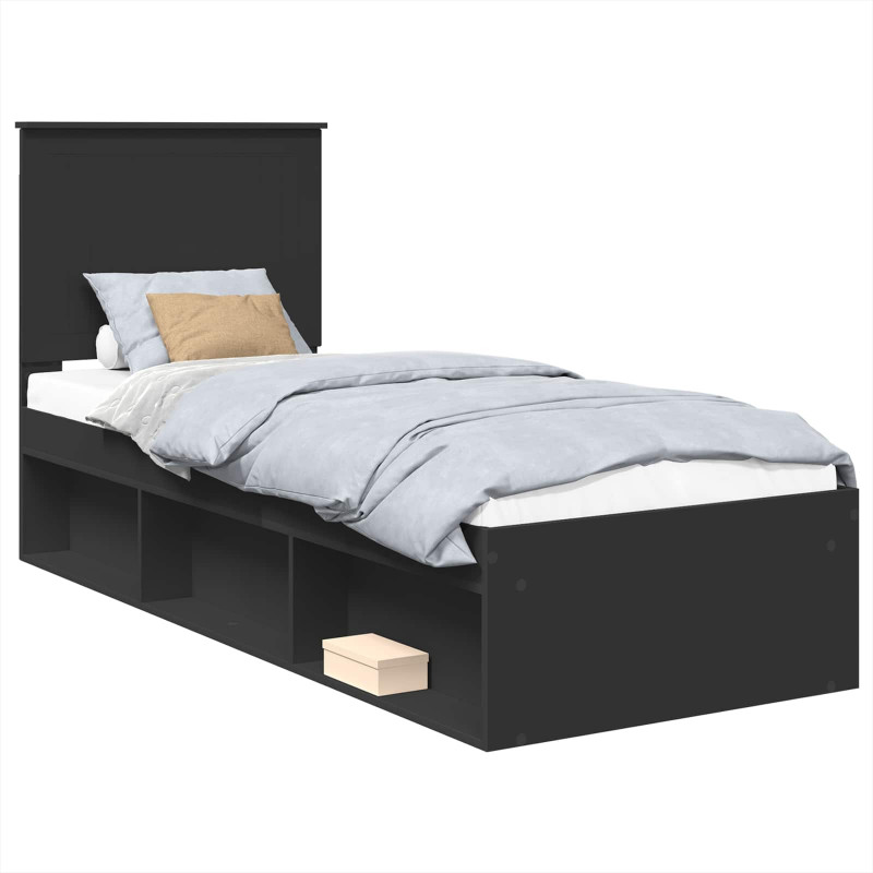 Ramka łóżka Z zagłówkiem Czarny 75 x 190 cm Lite drewno sosnowe