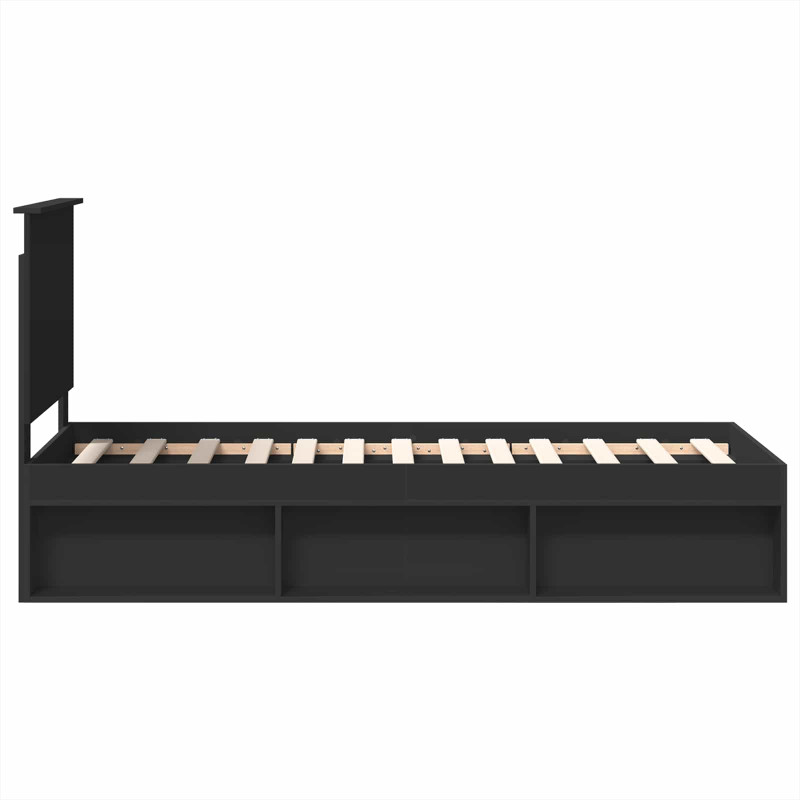 Ramka łóżka Z zagłówkiem Czarny 75 x 190 cm Lite drewno sosnowe