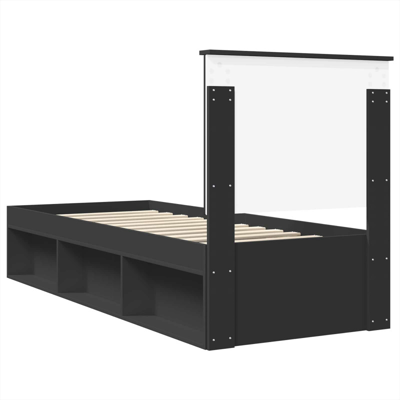 Ramka łóżka Z zagłówkiem Czarny 75 x 190 cm Lite drewno sosnowe