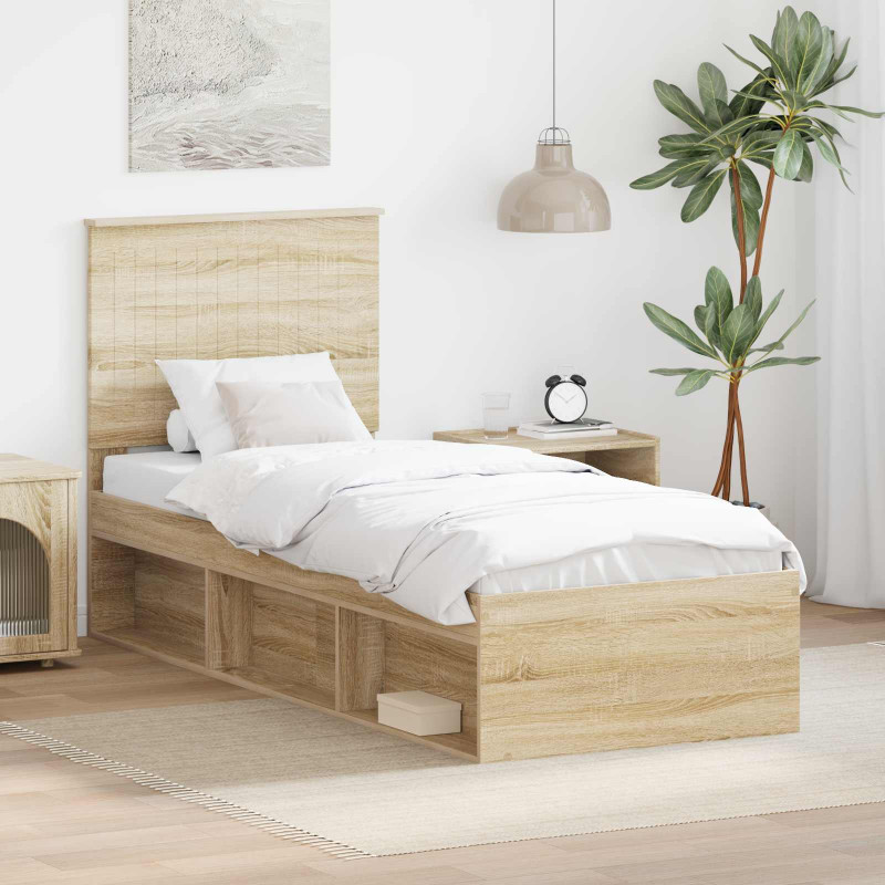 Ramka łóżka Dąb Sonoma 75 x 190 cm Lite drewno sosnowe