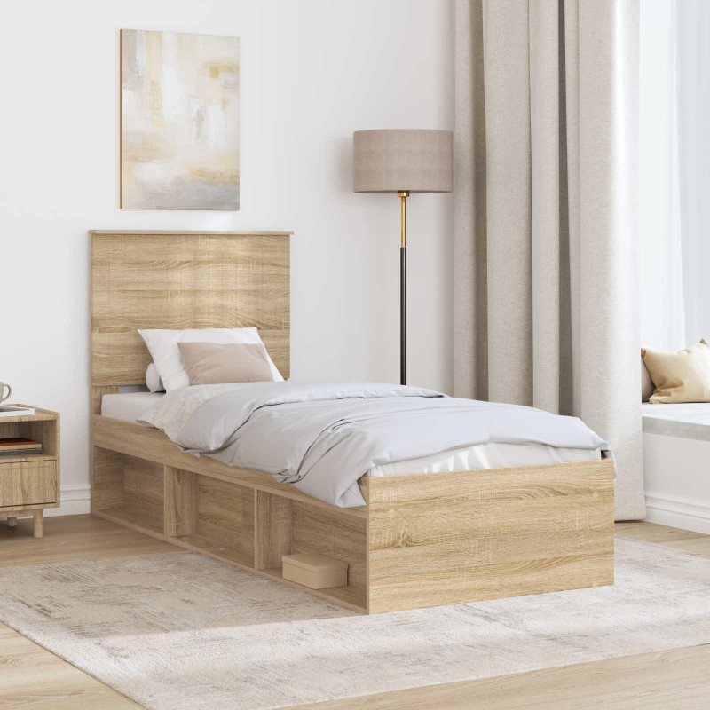 Ramka łóżka Dąb Sonoma 75 x 190 cm Lite drewno sosnowe