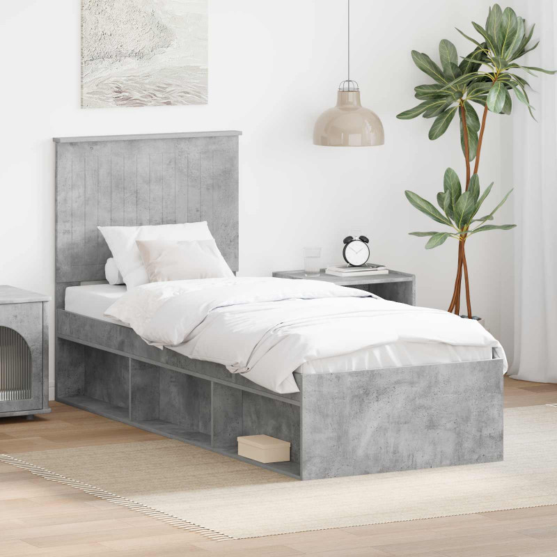 Ramka łóżka Szary beton 75 x 190 cm Lite drewno sosnowe