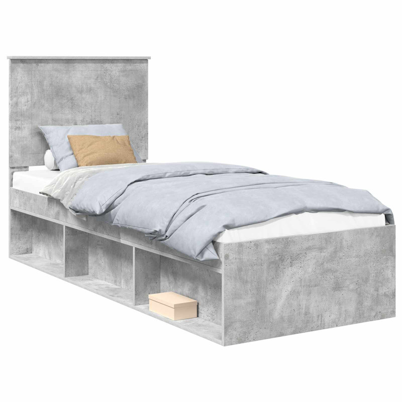 Ramka łóżka Szary beton 75 x 190 cm Lite drewno sosnowe