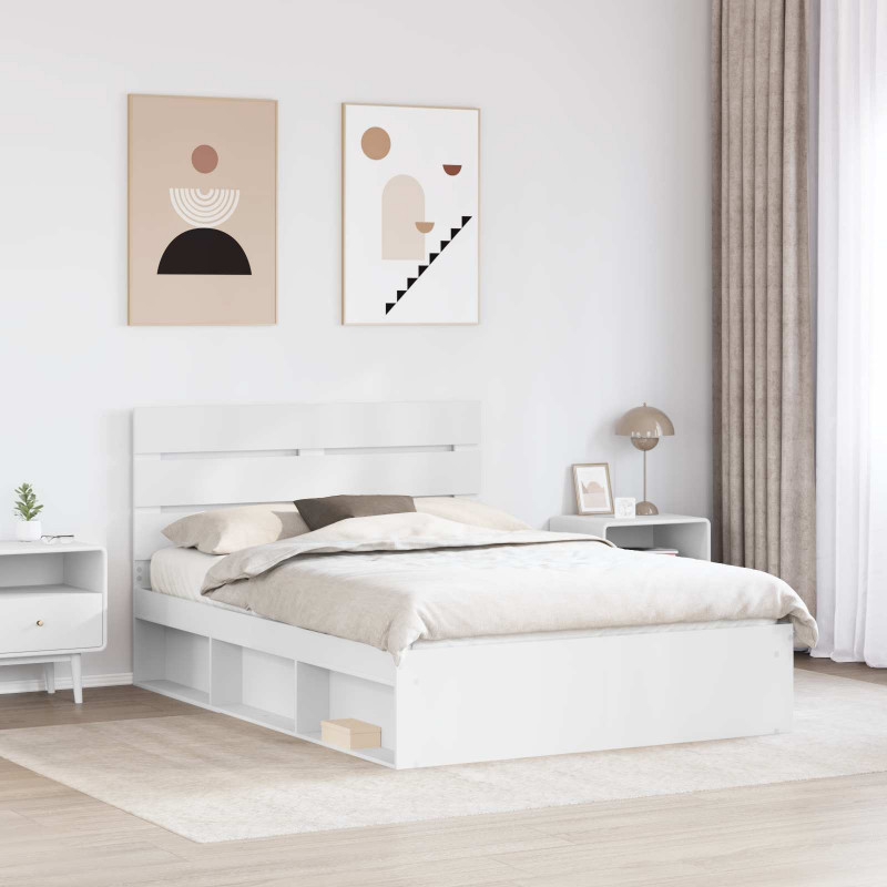 Ramka łóżka Z zagłówkiem Biały 140 x 200 cm Lite drewno sosnowe