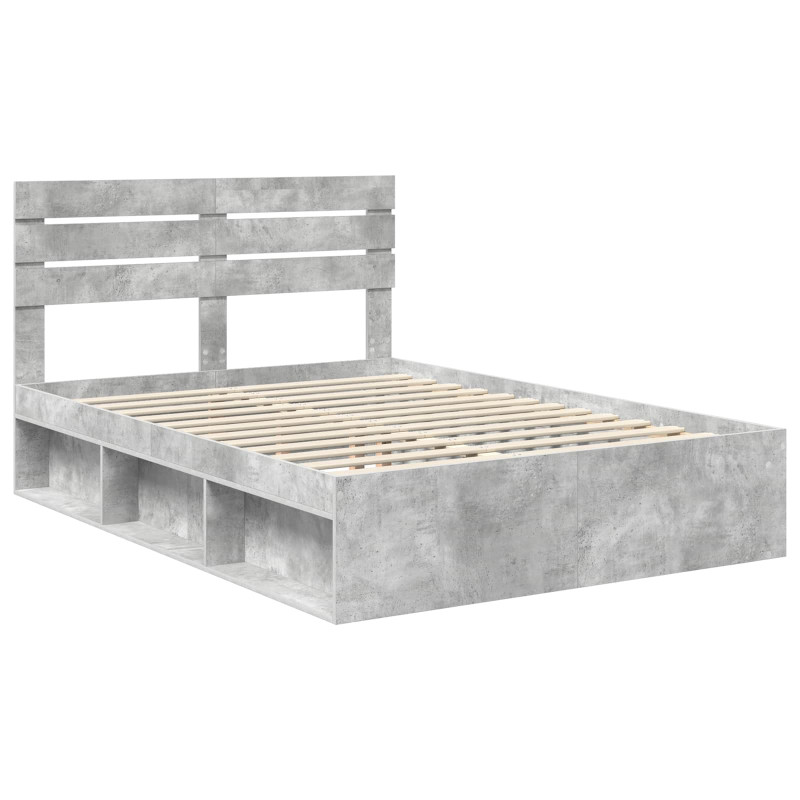 Ramka łóżka Szary beton 150 x 200 cm Lite drewno sosnowe