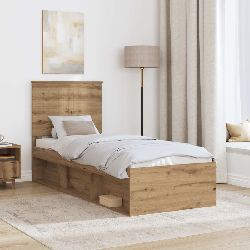 Ramka łóżka Dąb rzemieślniczy 75 x 190 cm Lite drewno sosnowe