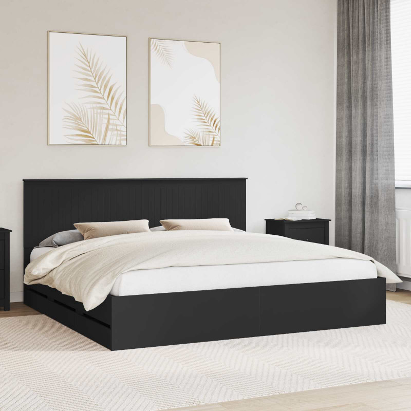 Ramka łóżka z szufladą Czarny 200 x 200 cm Drewno inżynieryjne