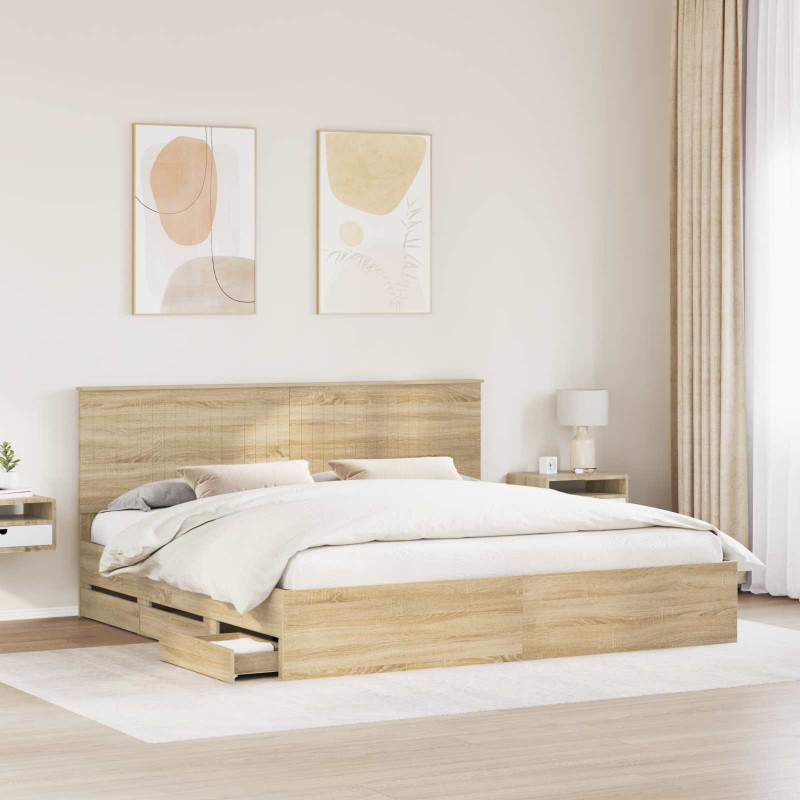 Ramka łóżka Dąb Sonoma 200 x 200 cm Drewno inżynieryjne