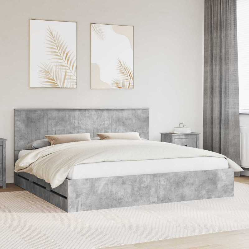 Ramka łóżka Betonowy szary 200 x 200 cm Drewno inżynieryjne
