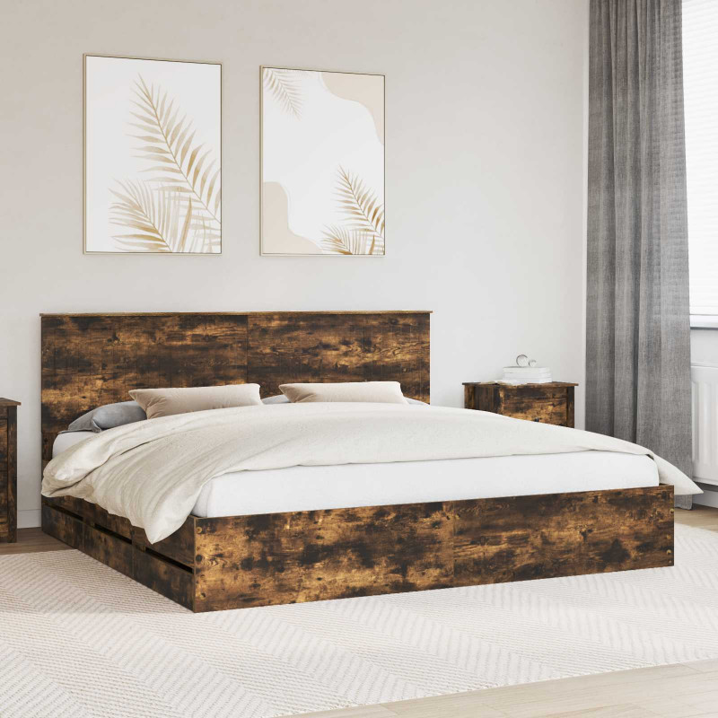 Ramka łóżka Dąb wędzony 200 x 200 cm Drewno inżynieryjne