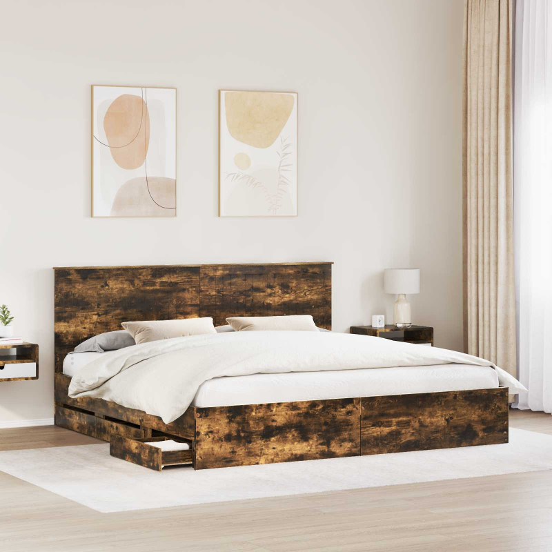 Ramka łóżka Dąb wędzony 200 x 200 cm Drewno inżynieryjne