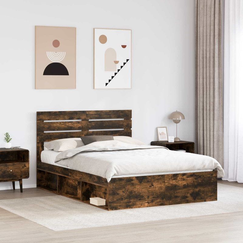 Ramka łóżka Dąb wędzony 140 x 200 cm Lite drewno sosnowe