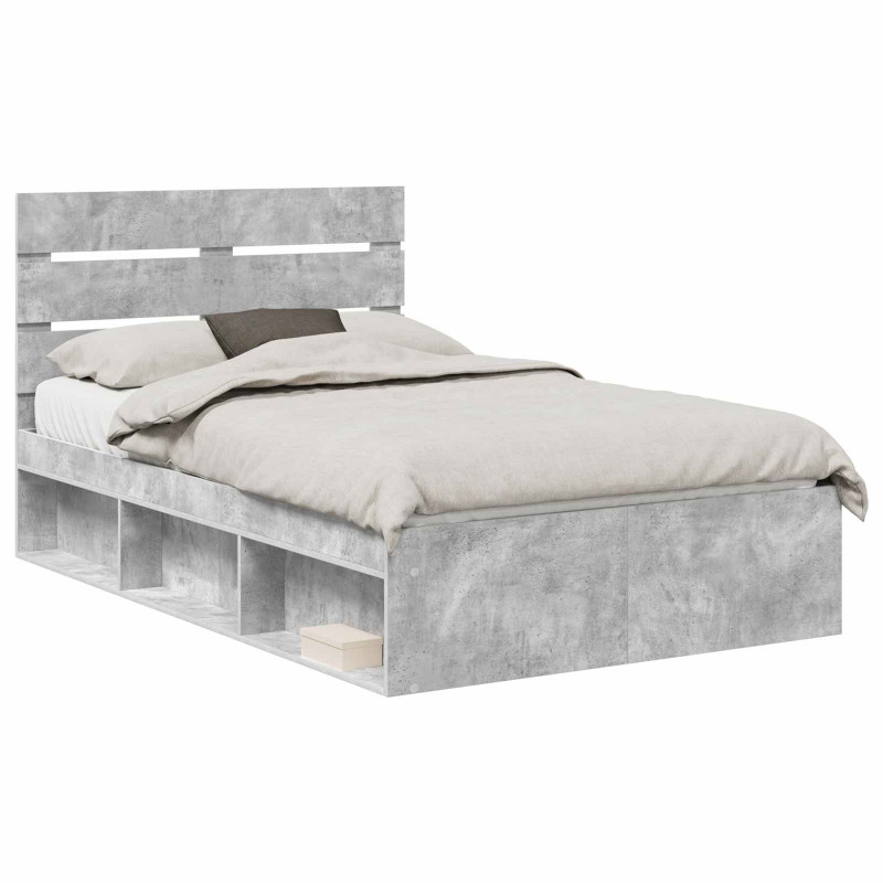 Ramka łóżka Szary beton 135 x 190 cm Lite drewno sosnowe