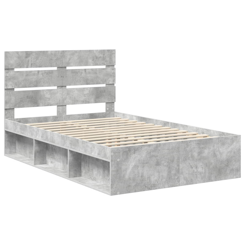 Ramka łóżka Szary beton 135 x 190 cm Lite drewno sosnowe