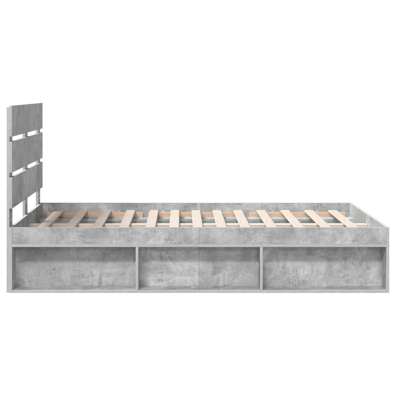 Ramka łóżka Szary beton 135 x 190 cm Lite drewno sosnowe
