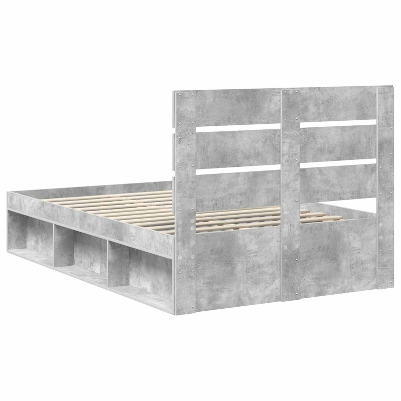 Ramka łóżka Szary beton 135 x 190 cm Lite drewno sosnowe