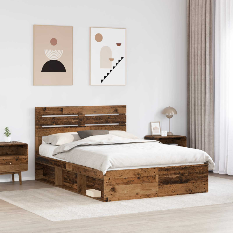 Ramka łóżka Stare drewno 140 x 190 cm Lite drewno sosnowe