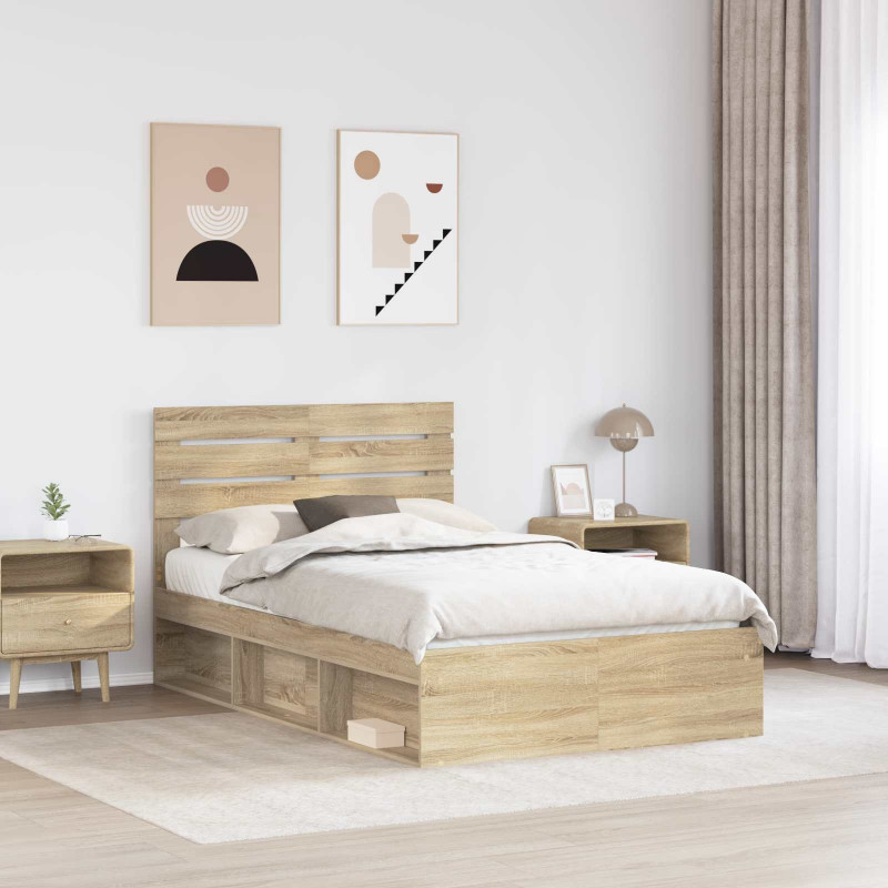 Ramka łóżka Dąb Sonoma 135 x 190 cm Lite drewno sosnowe