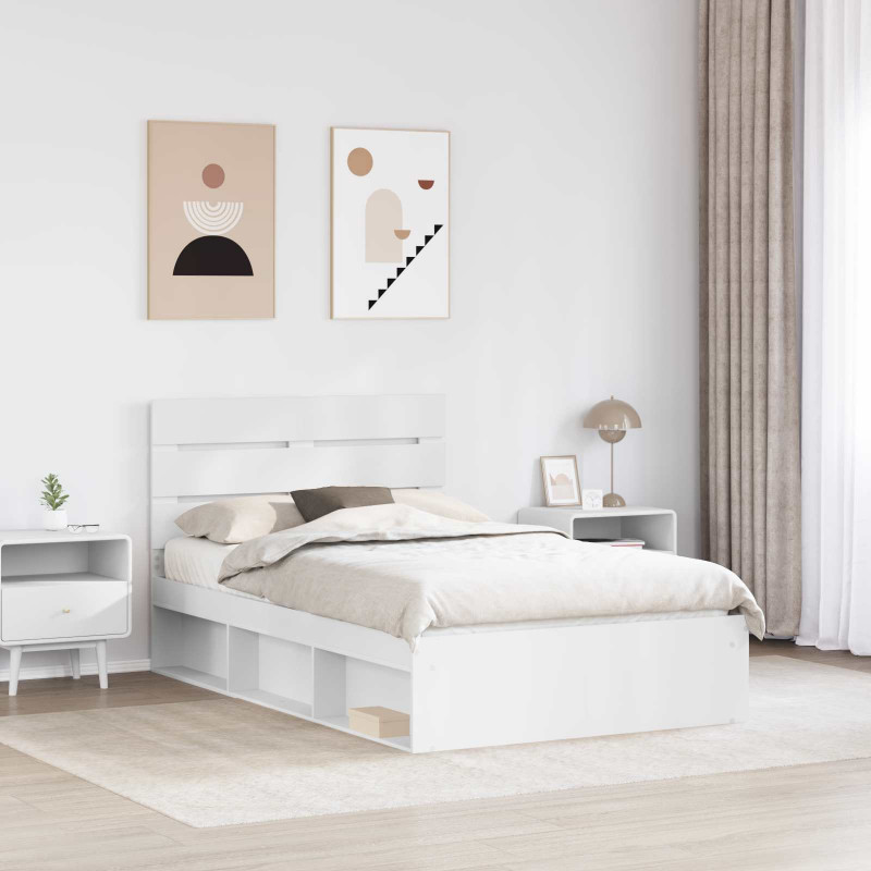 Ramka łóżka Z zagłówkiem Biały 120 x 200 cm Lite drewno sosnowe