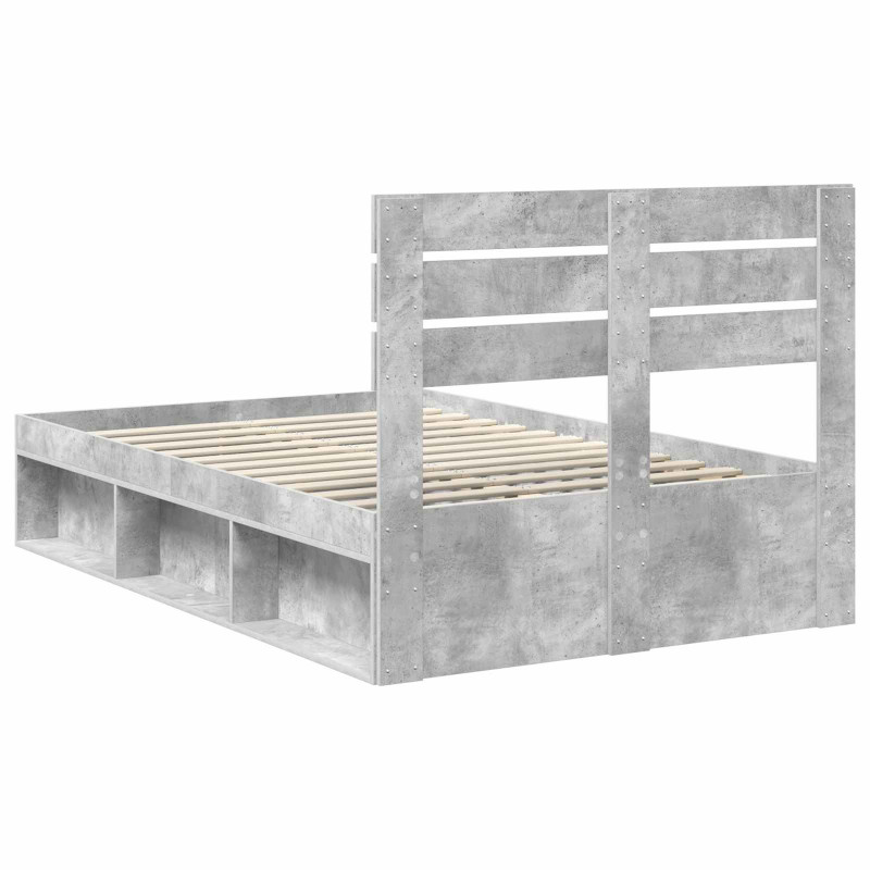 Ramka łóżka Szary beton 135 x 190 cm Lite drewno sosnowe