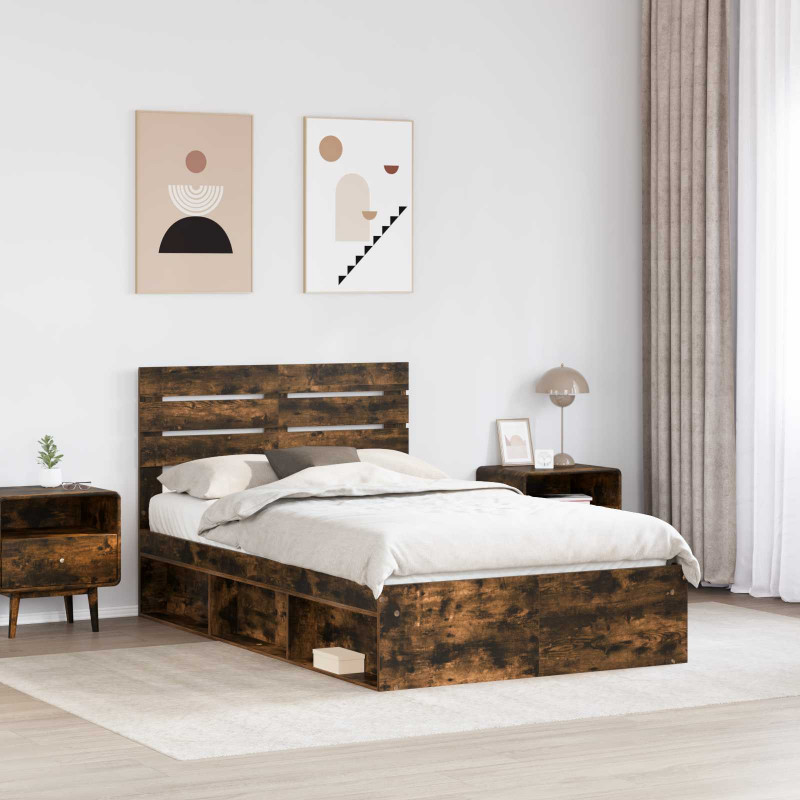 Ramka łóżka Dąb wędzony 120 x 200 cm Lite drewno sosnowe