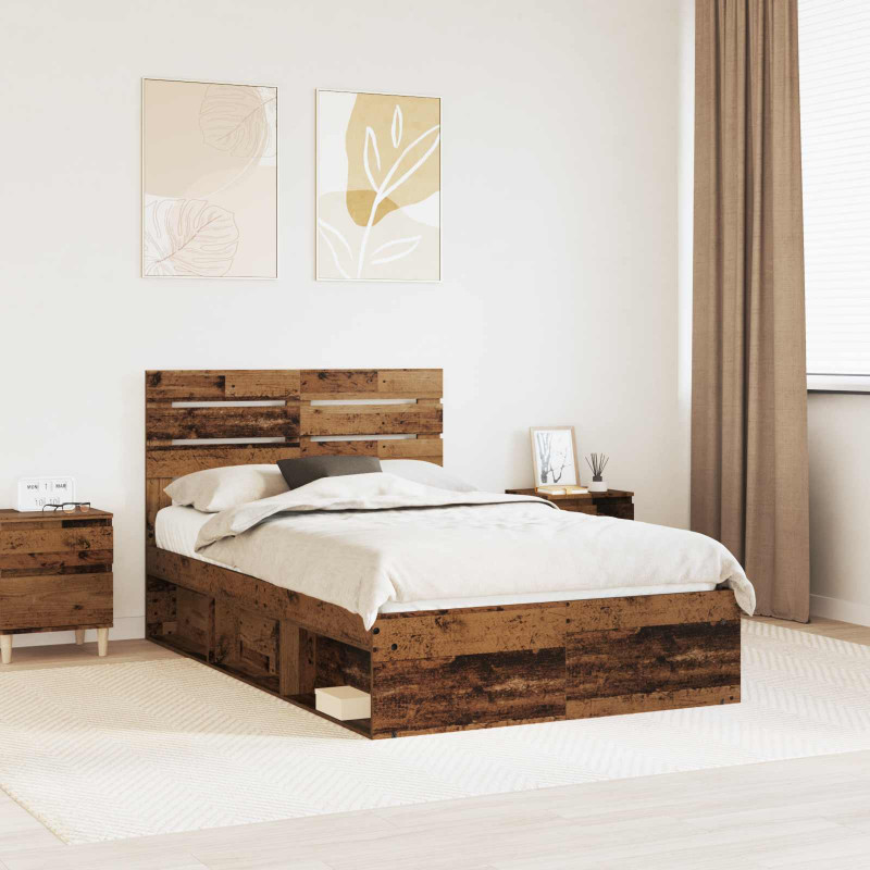 Ramka łóżka Stare drewno 120 x 200 cm Lite drewno sosnowe