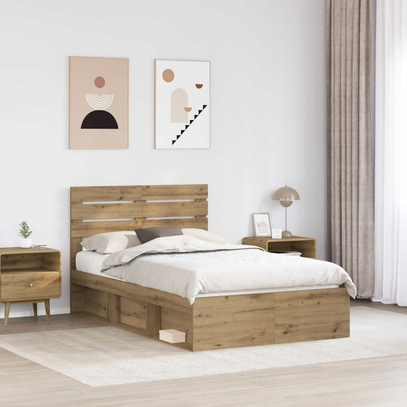Ramka łóżka Dąb rzemieślniczy 120 x 200 cm Lite drewno sosnowe