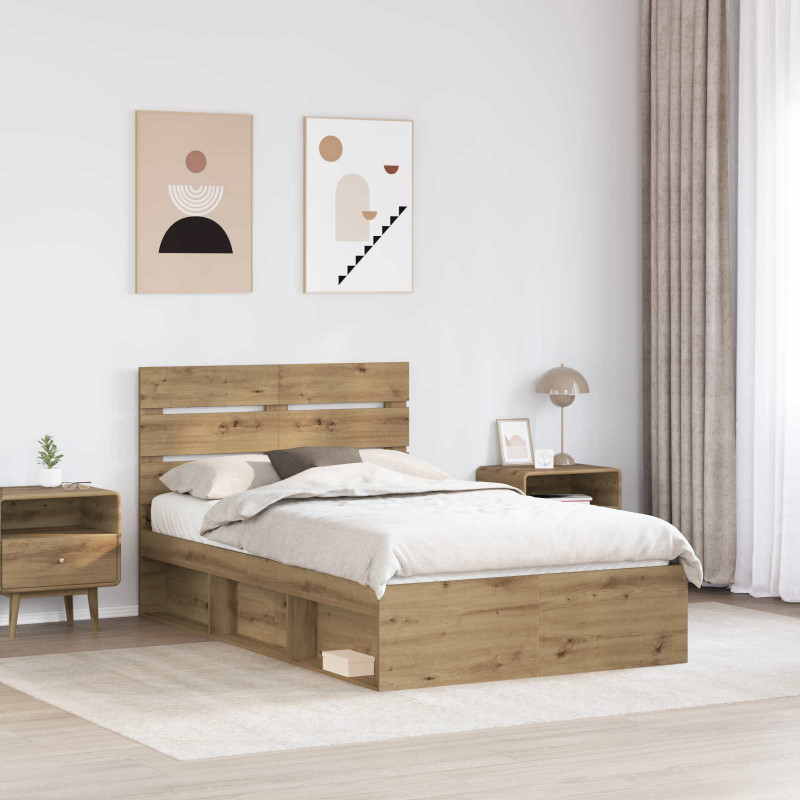 Ramka łóżka Dąb rzemieślniczy 120 x 190 cm Lite drewno sosnowe