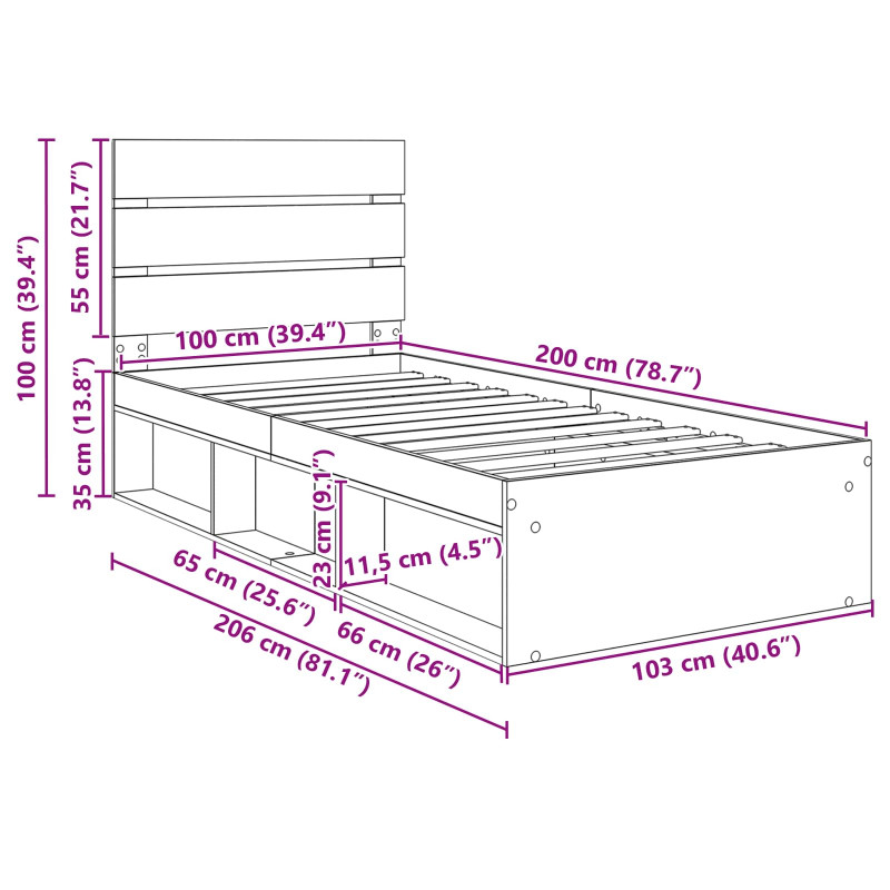 Ramka łóżka Z zagłówkiem Biały 100 x 200 cm Lite drewno sosnowe