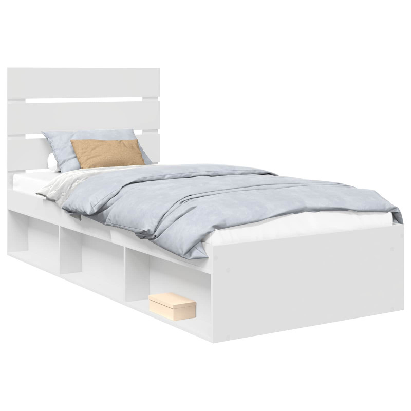 Ramka łóżka Z zagłówkiem Biały 90 x 200 cm Lite drewno sosnowe