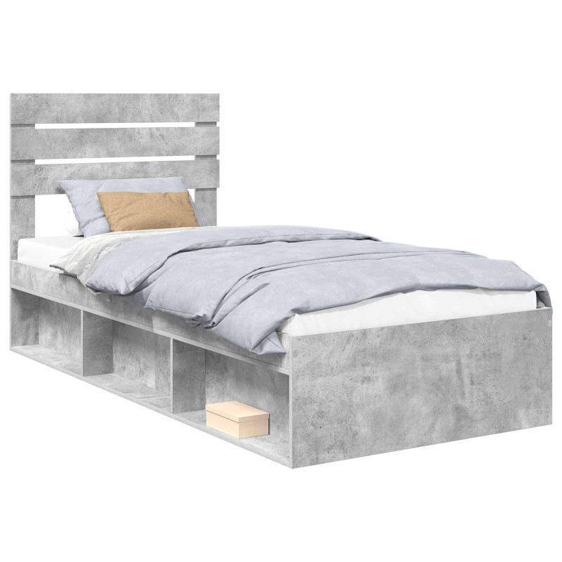Ramka łóżka Szary beton 100 x 200 cm Lite drewno sosnowe