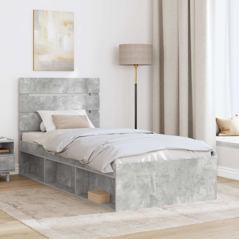 Ramka łóżka Betonowy 90 x 200 cm Lite drewno sosnowe