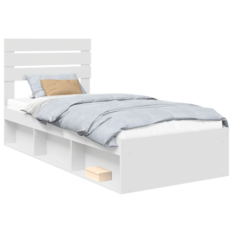 Ramka łóżka Z zagłówkiem Biały 90 x 200 cm Lite drewno sosnowe