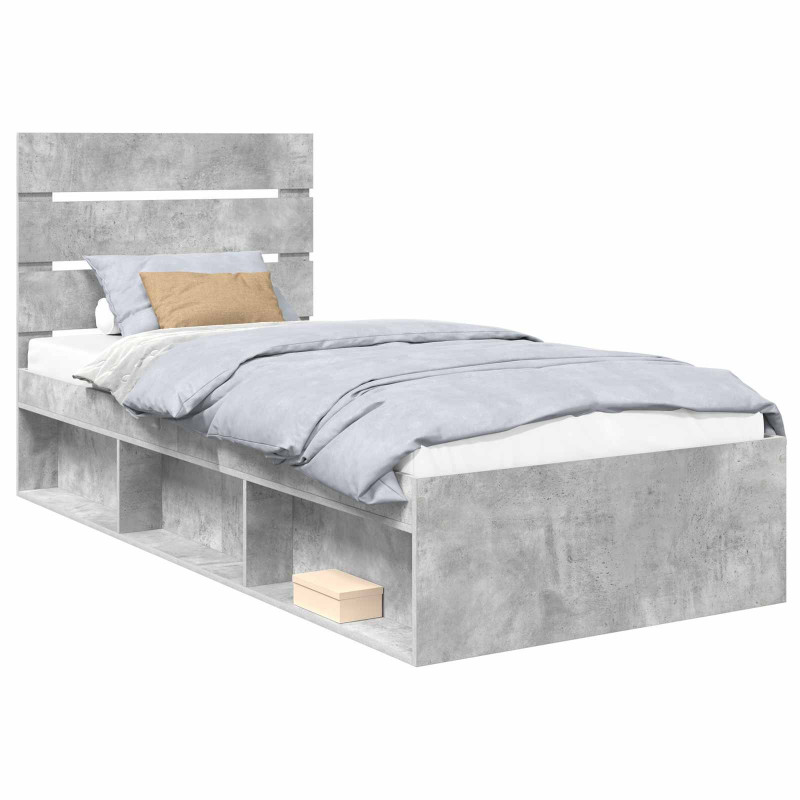 Ramka łóżka Szary beton 90 x 190 cm Lite drewno sosnowe