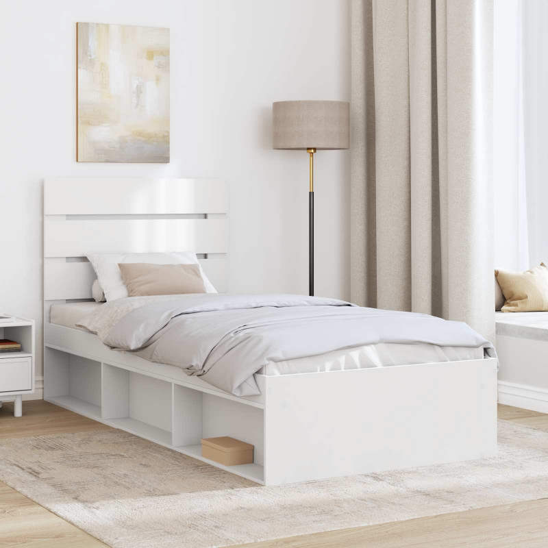 Ramka łóżka Z zagłówkiem Biały 75 x 190 cm Lite drewno sosnowe