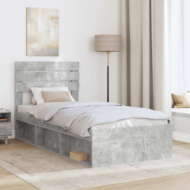 Ramka łóżka Szary beton 90 x 190 cm Lite drewno sosnowe