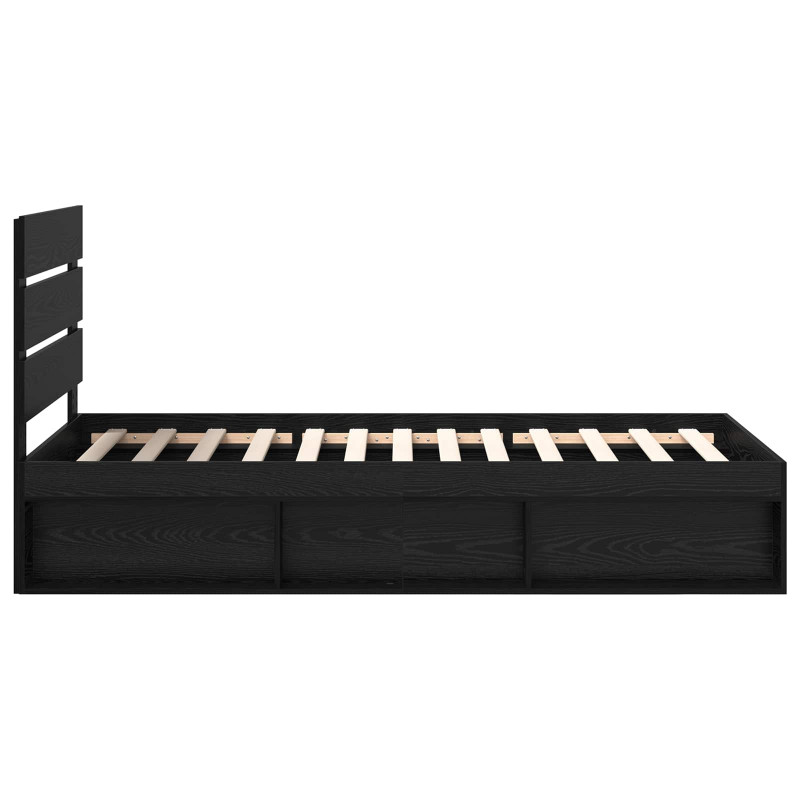 Ramka łóżka Z zagłówkiem Czarny 75 x 190 cm Lite drewno sosnowe