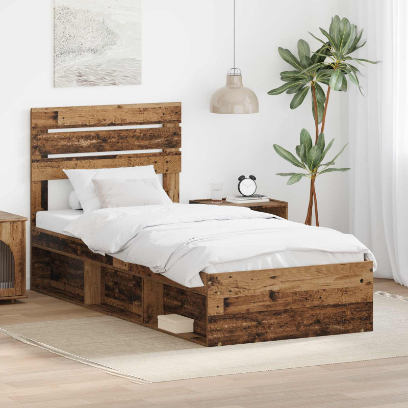 Ramka łóżka Stare drewno 90 x 190 cm Lite drewno sosnowe