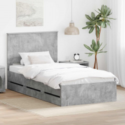 Ramka łóżka Betonowy szary 100 x 200 cm Drewno inżynieryjne