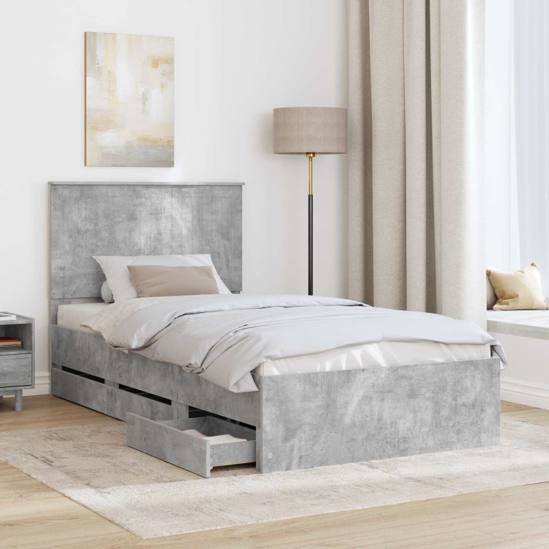 Ramka łóżka Betonowy szary 100 x 200 cm Drewno inżynieryjne