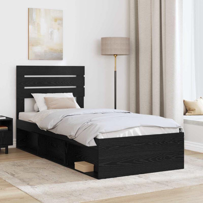 Ramka łóżka Z zagłówkiem Czarny 75 x 190 cm Lite drewno sosnowe