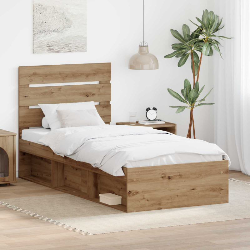 Ramka łóżka Dąb rzemieślniczy 75 x 190 cm Lite drewno sosnowe