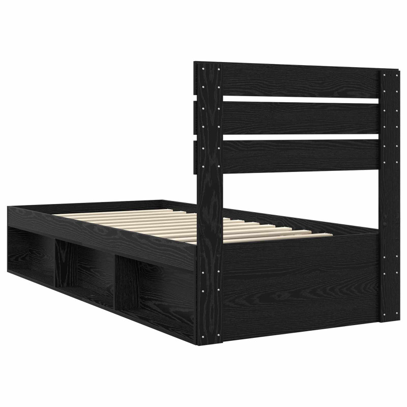 Ramka łóżka Z zagłówkiem Czarny 75 x 190 cm Lite drewno sosnowe